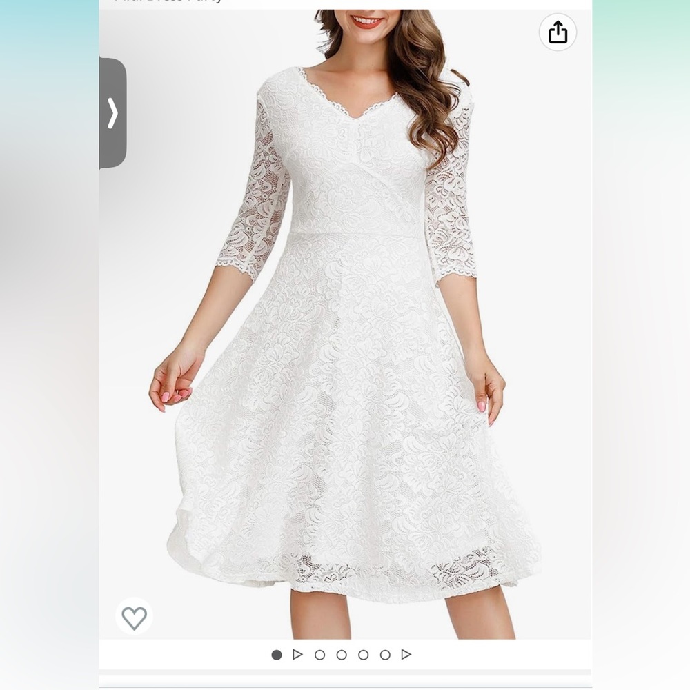 White lace dress.  Bachelorette party, wedding shower, rehearsal dinner dress